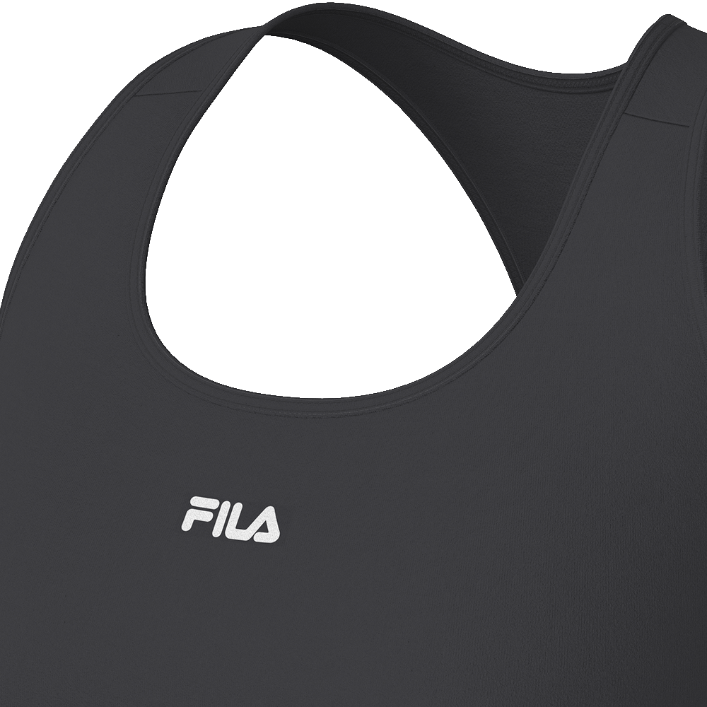 Top feminino nadador Essential Fila preto com detalhes do tecido e logo frontal